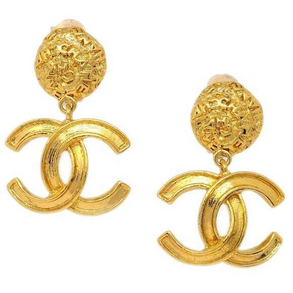 Chanel Gold Dangle Earrings Clip-On - Picture 1 of 8